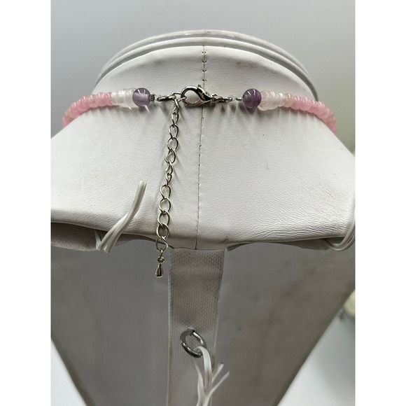 Cherry Quartz & Clear Quartz Chip Bead Statement Necklace Pink Coral Gemstone - Picture 13 of 13